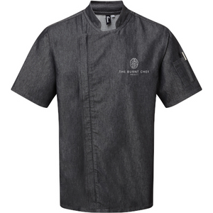 Premium zipped chef's jacket in black denim, logo on the chest