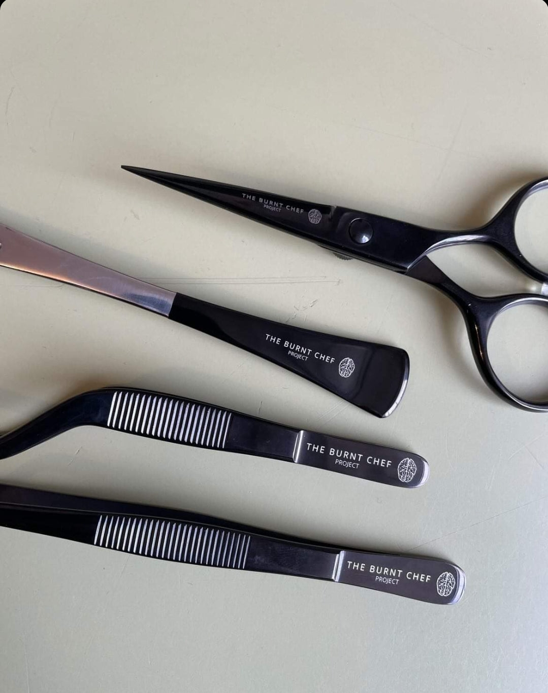 20cm offset plating tweezers — Burnt Chef Chef Precision Plating Kit