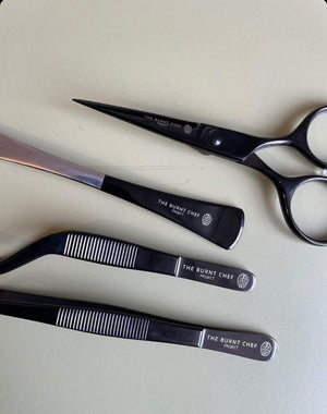 20cm offset plating tweezers — Burnt Chef Chef Precision Plating Kit