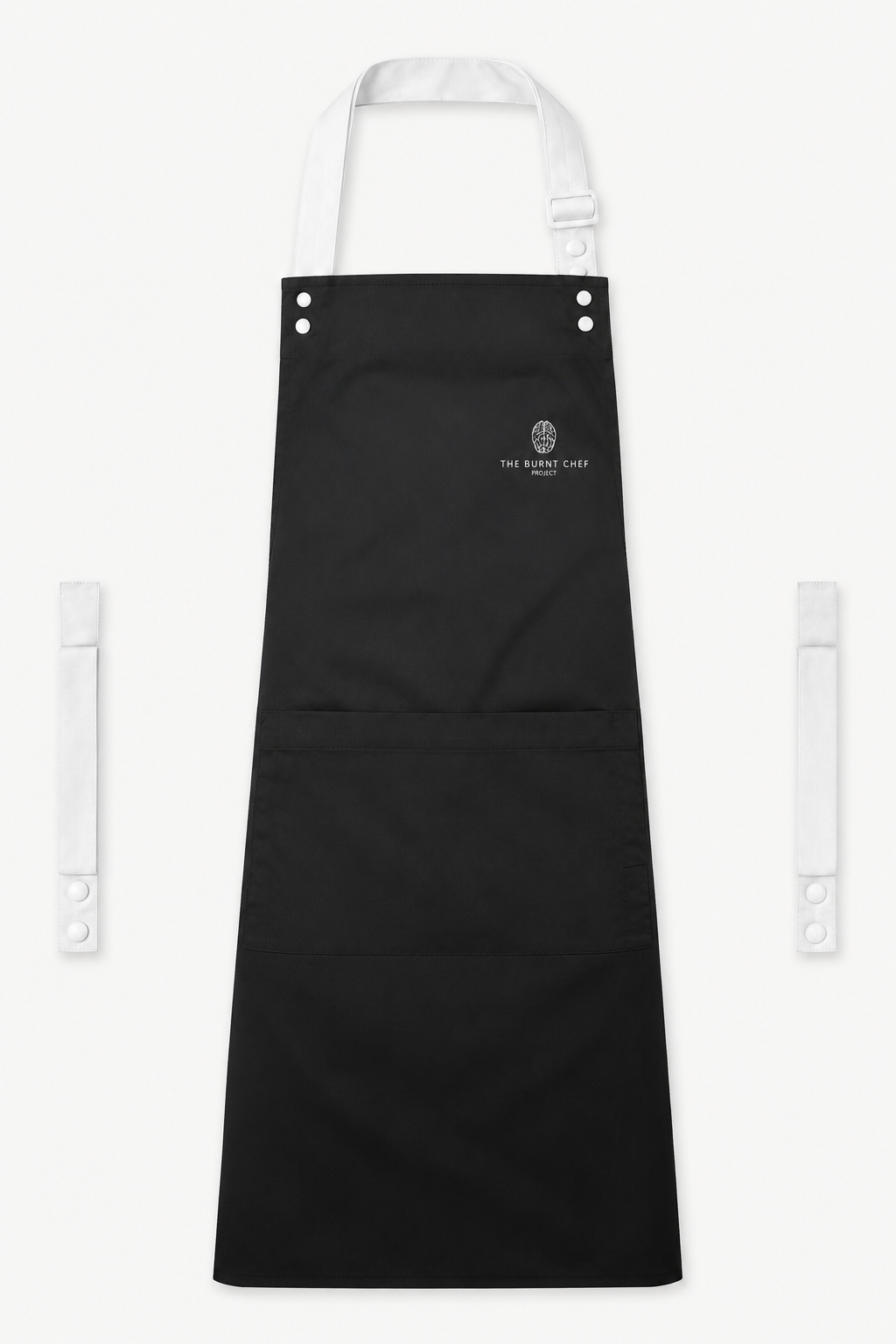 Black Swap & Pop apron with White straps, left chest logo