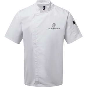 Premium zipped chef's jacket in white, logo on the chest