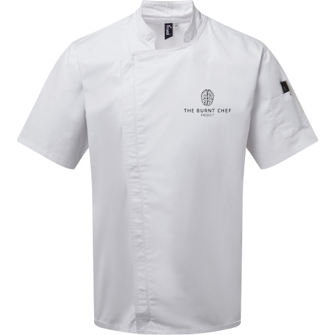 Premium zipped chef's jacket in white, logo on the chest