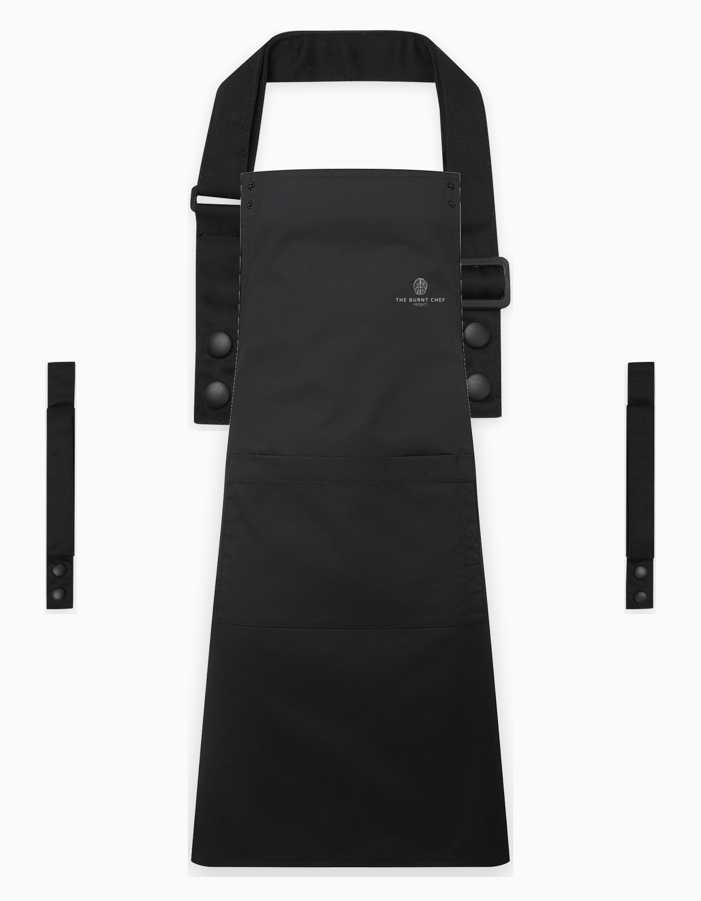Black Swap & Pop apron with Black straps, left chest logo