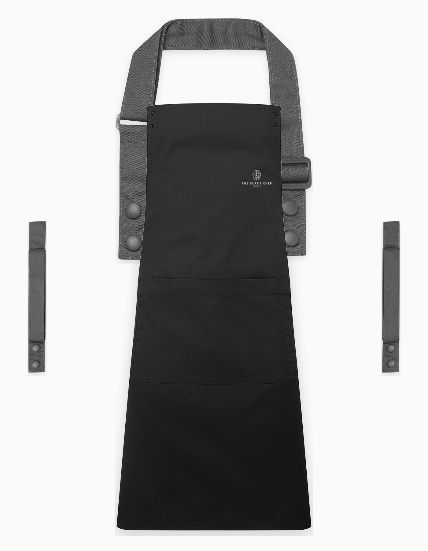 Black Swap & Pop apron with Dark Grey straps, left chest logo