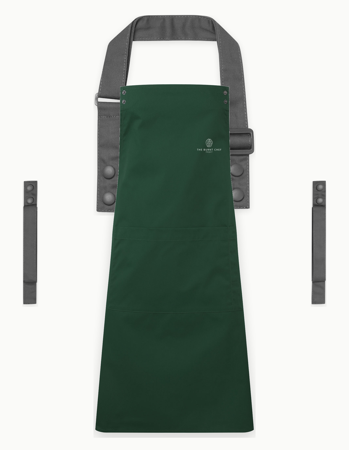 Bottle Green Swap & Pop apron with Dark Grey straps, left chest logo