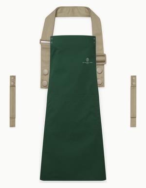 Bottle Green Swap & Pop apron with Khaki straps, left chest logo