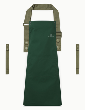 Bottle Green Swap & Pop apron with Olive straps, left chest logo