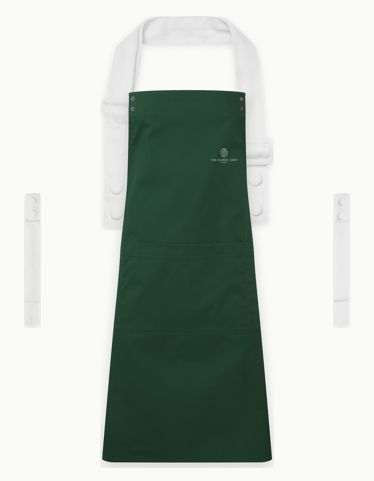 Bottle Green Swap & Pop apron with White straps, left chest logo