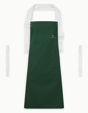 Bottle Green Swap & Pop apron with White straps, left chest logo