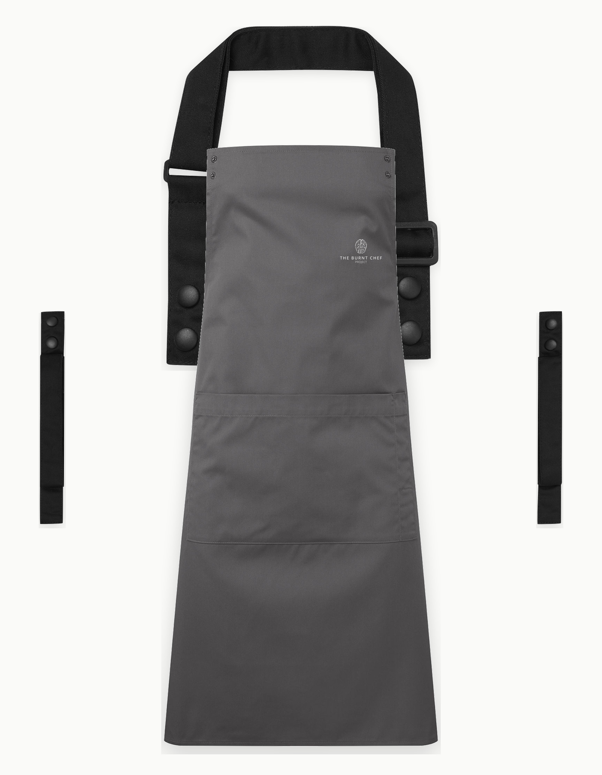 Dark Grey Swap & Pop apron with Black straps, left chest logo
