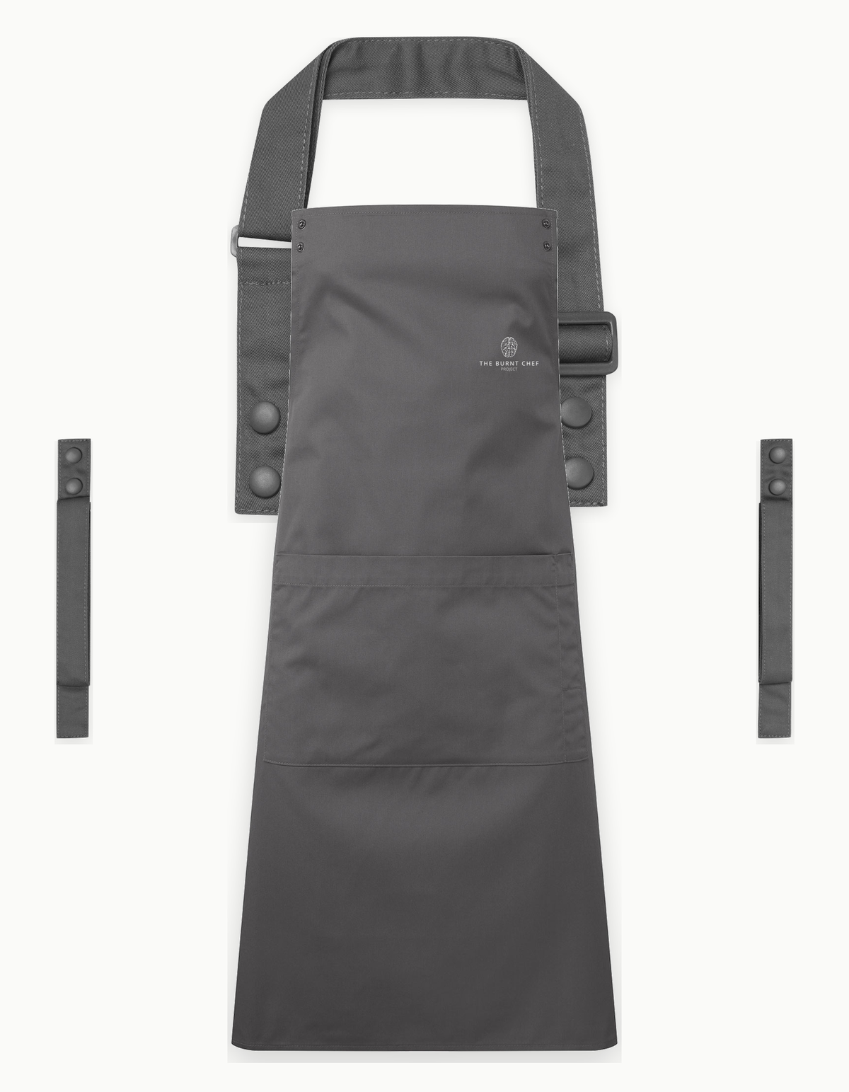 Dark Grey Swap & Pop apron with Dark Grey straps, left chest logo