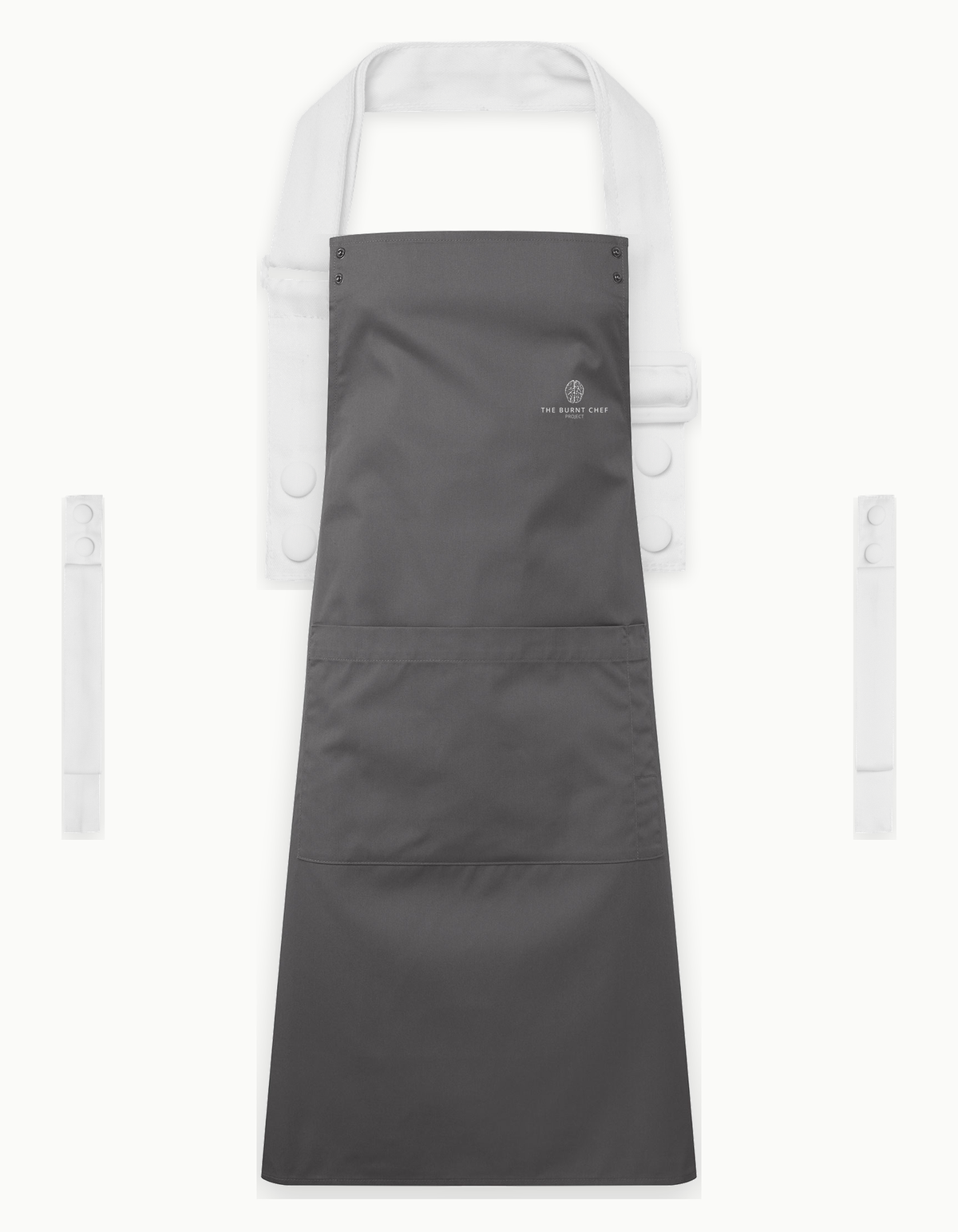 Dark Grey Swap & Pop apron with White straps, left chest logo
