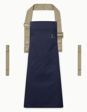 Navy Swap & Pop apron with Khaki straps, left chest logo