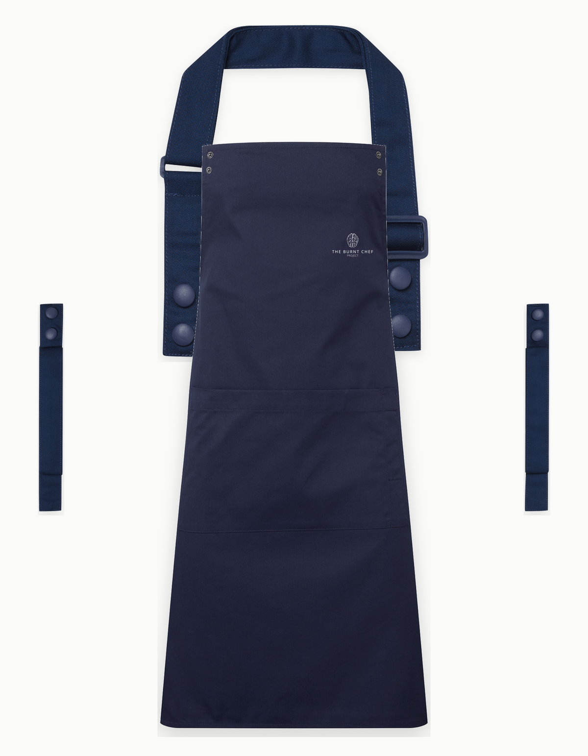 Navy Swap & Pop apron with Navy straps, left chest logo