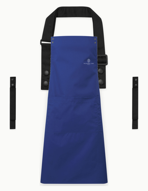 Royal Blue Swap & Pop apron with Black straps, left chest logo