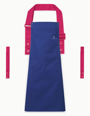 Royal Blue Swap & Pop apron with Hot Pink straps, left chest logo