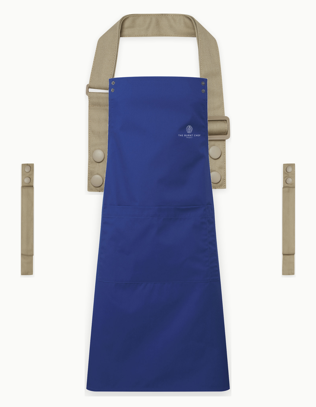 Royal Blue Swap & Pop apron with Khaki straps, left chest logo