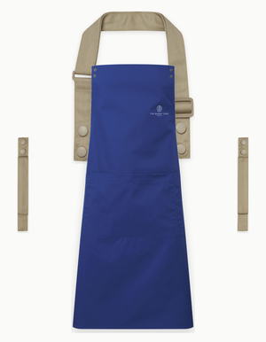 Royal Blue Swap & Pop apron with Khaki straps, left chest logo