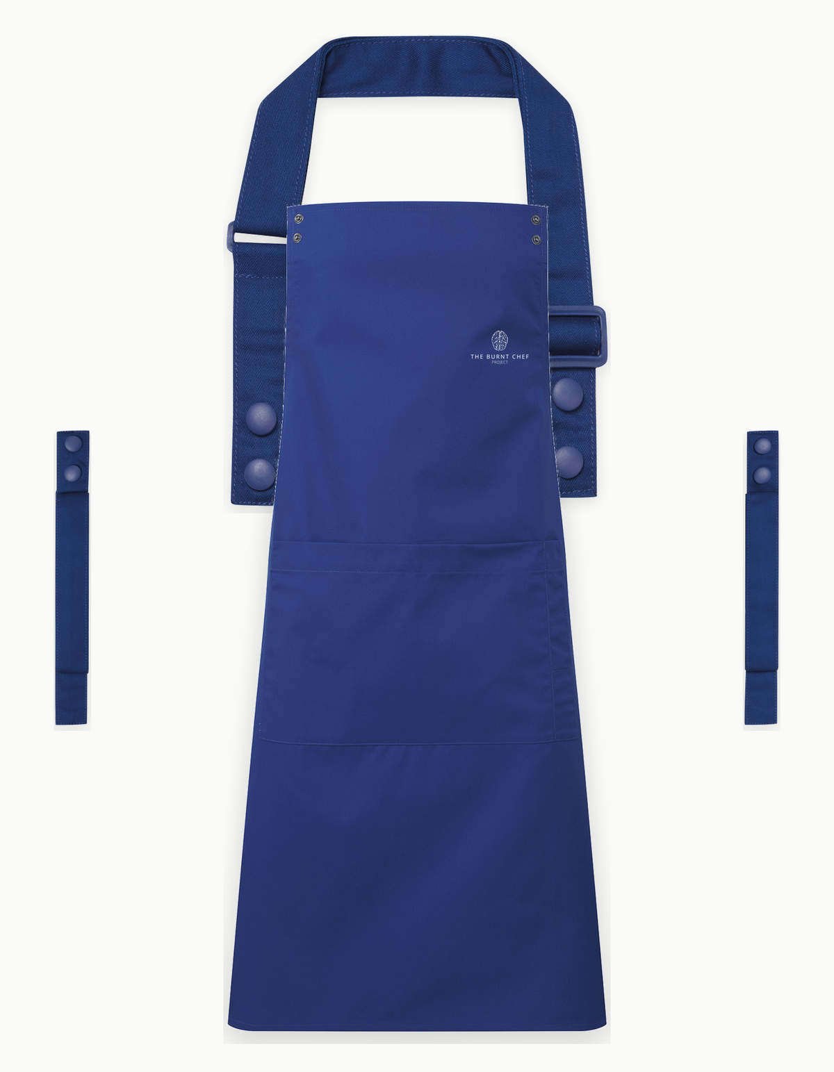Royal Blue Swap & Pop apron with Royal Blue straps, left chest logo