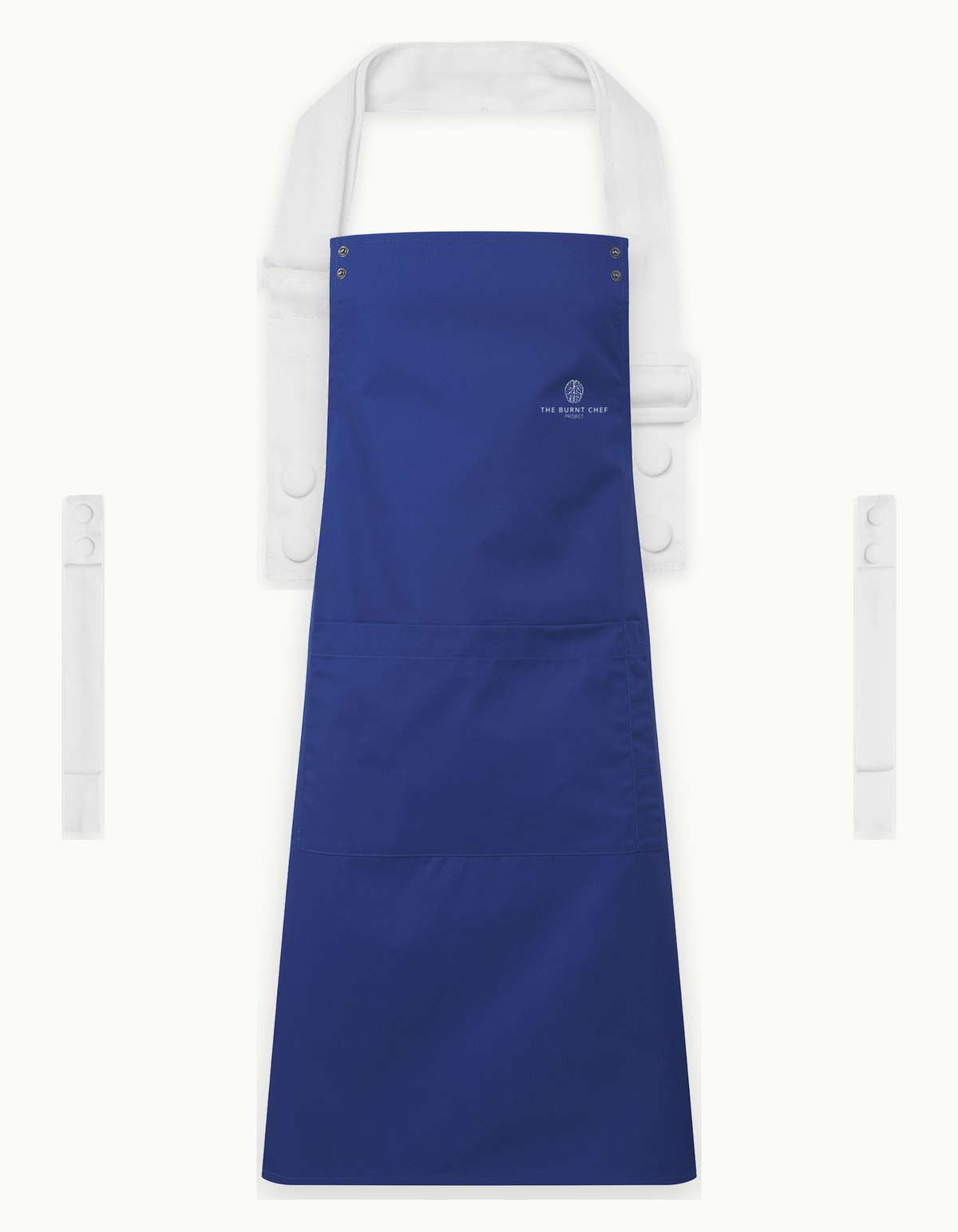 Royal Blue Swap & Pop apron with White straps, left chest logo
